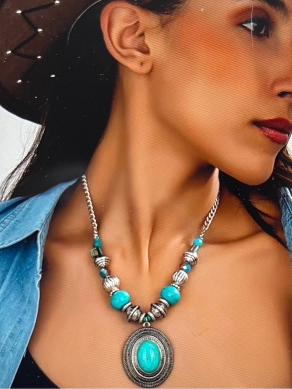 Turquoise Statement Pendant Necklace - Women Jewelry